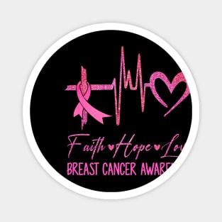 Faith Hope Love Breast Cancer Awareness Ribbon Heartbeat Magnet